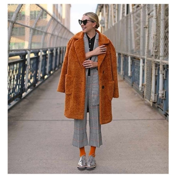 Halogen Faux Fur Teddy Coat Rust Ginger 